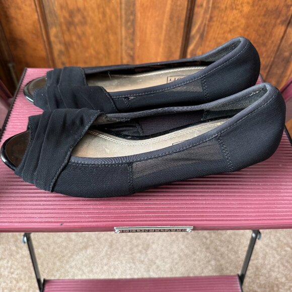 Laura Scott Black Sheer Mesh Wedge Open Toe Shoe Size 8 - Picture 3 of 6